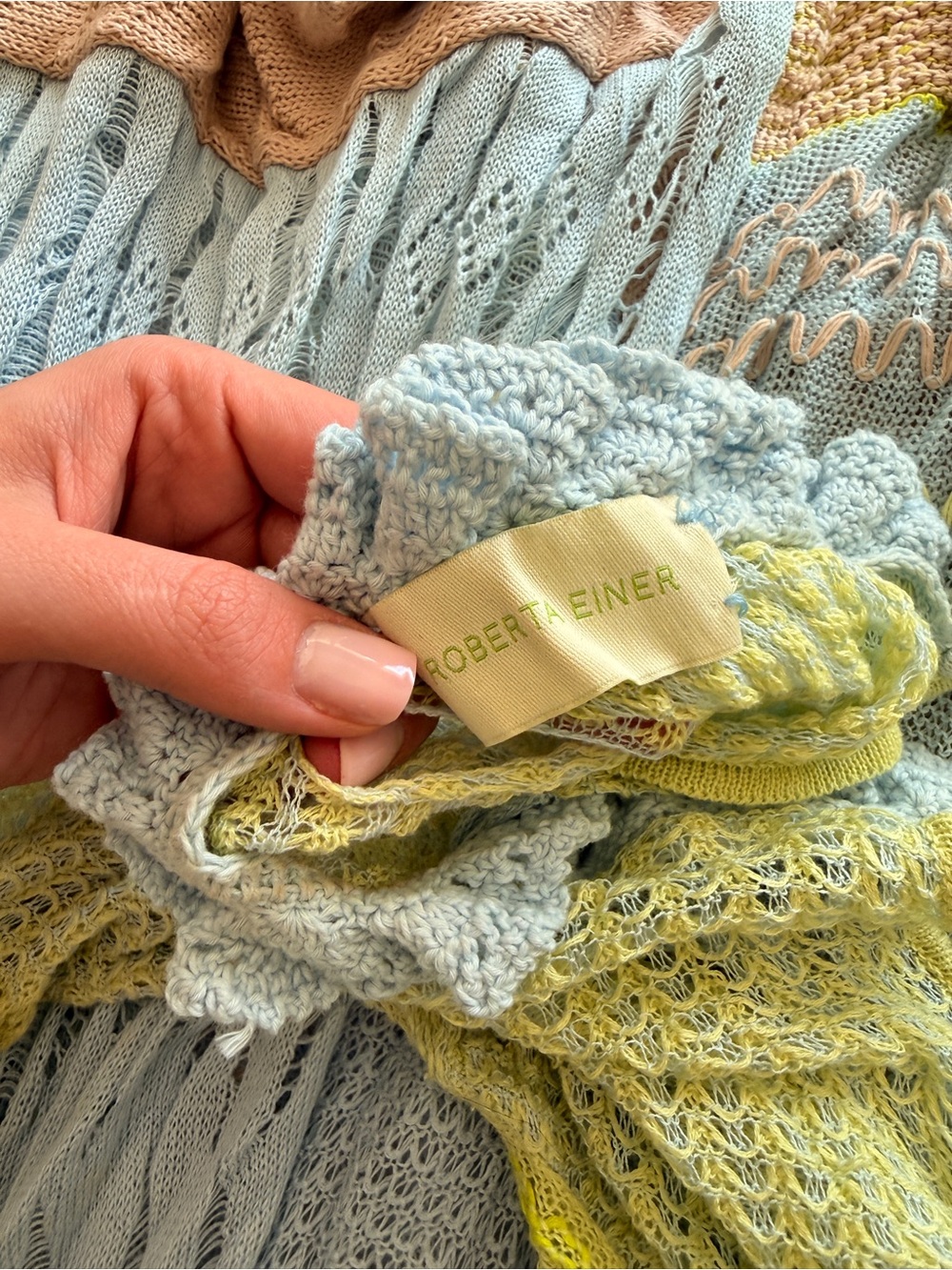 Roberta Einer Pastel Crochet Maxi Dress in Mint, Light Blue & Blush - Picture 6 of 7